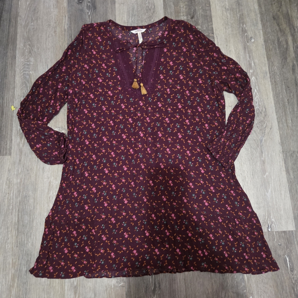Matilda Jane Burgundy Boho Chic Flowy Floral Women's XXL Midi Dress